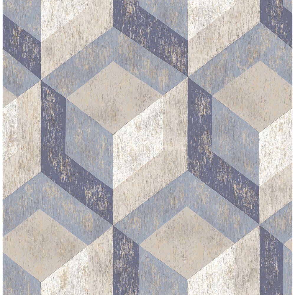 1000x1000 Blue Rustic Wood Tile Geometric Wallpaper Sample