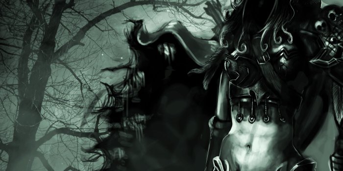 4356x3110 trees, dark, World of Warcraft, fantasy art, elves, dark elves