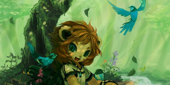 1400x1050 Download wallpaper 1400x1050 lion cub, art, girl, fantasy, forest