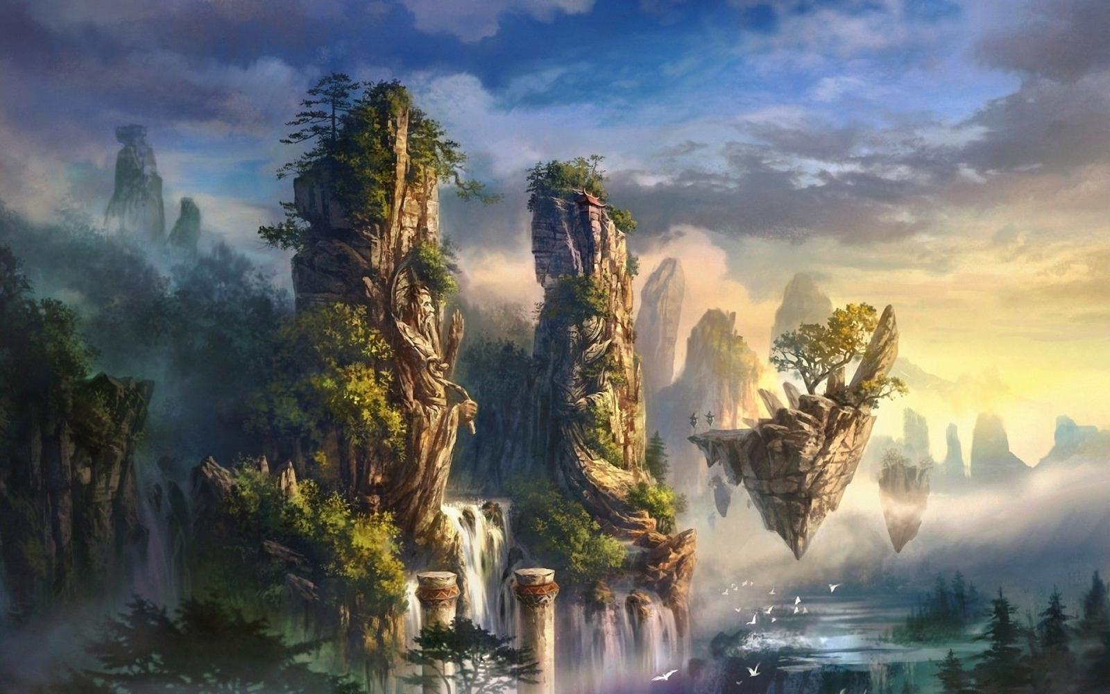 1920x1200 fantasy, floating, artwork, hover, floating island :: Wallpapers