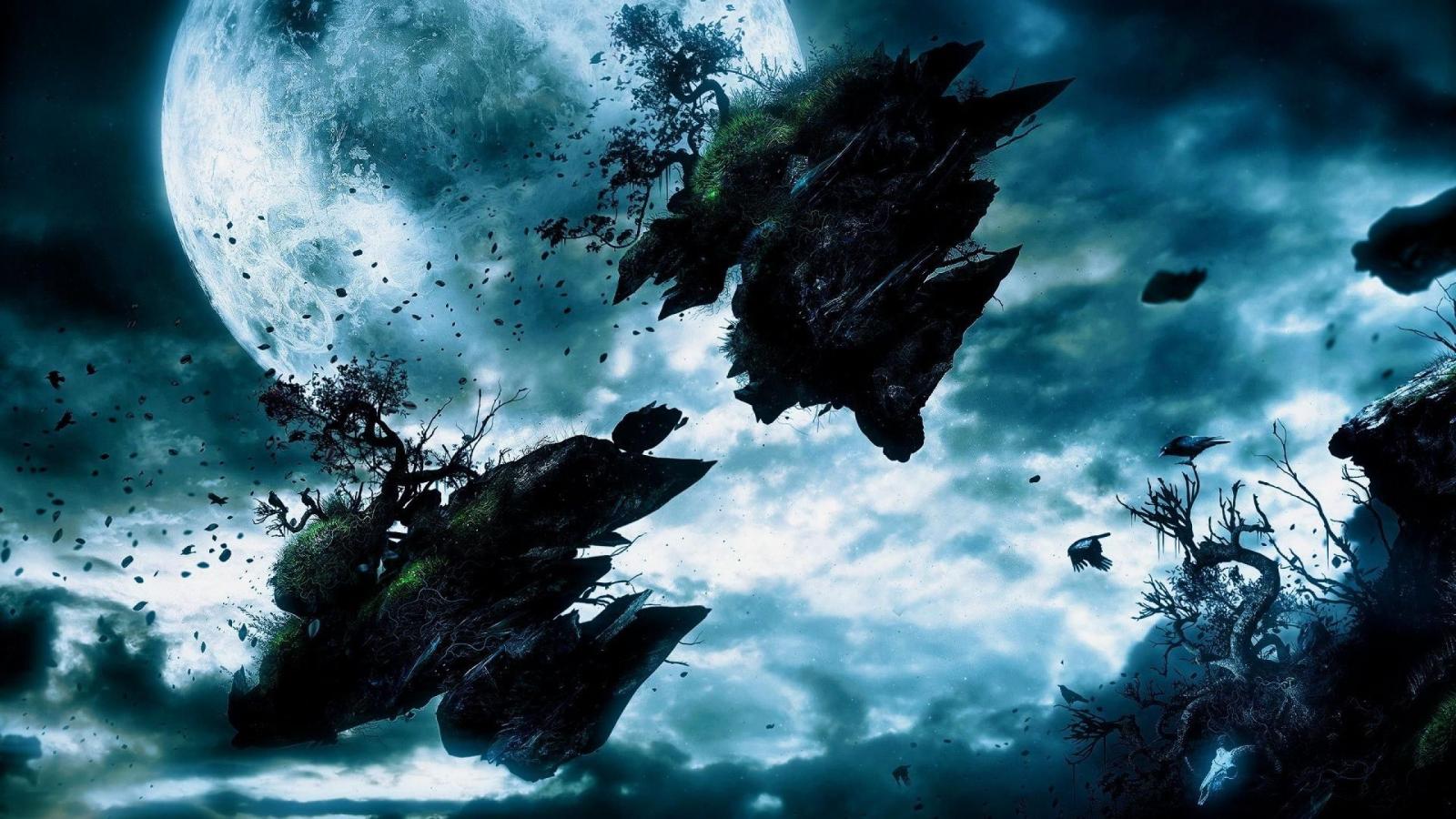 2560x1440 photo manipulation, blue, moon, floating island - wallpaper #168729