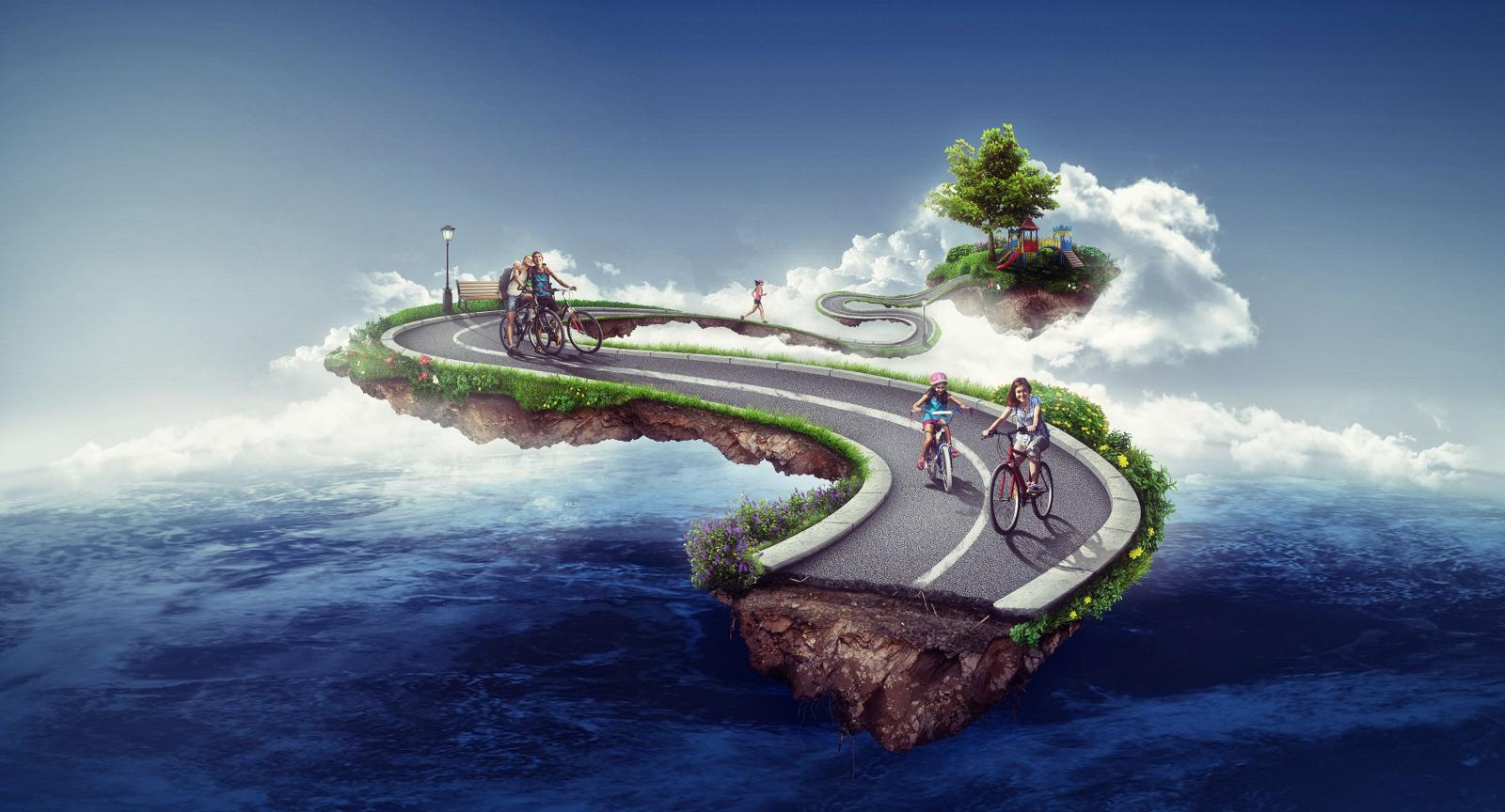 3000x1621 122335 #People, #Floating island, #Clouds | Creative Graphics