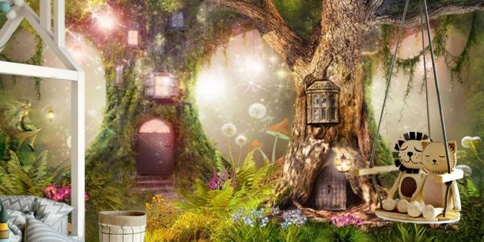 1375x1060 Art WALLPAPER ,Magical forest Nursery,Magic Tree,Fairytale forest, Adhesive  Vinyl, Vinyl