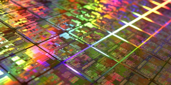 1920x1080 Beautiful shot of a integrated circuit wafer. Look at all the colors
