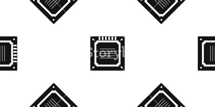 1000x1000 Modern multicore CPU pattern repeat seamless in black color for any