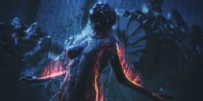 1332x850 Wallpaper fire, flame, woman, robot, audio android, Antoine