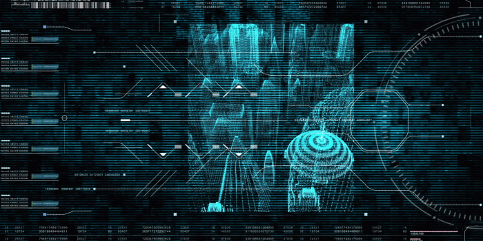 1920x1080 Advance motion graphic futuristic user interface head up display screen  with hologram city buildings and digital data telemetry information display 