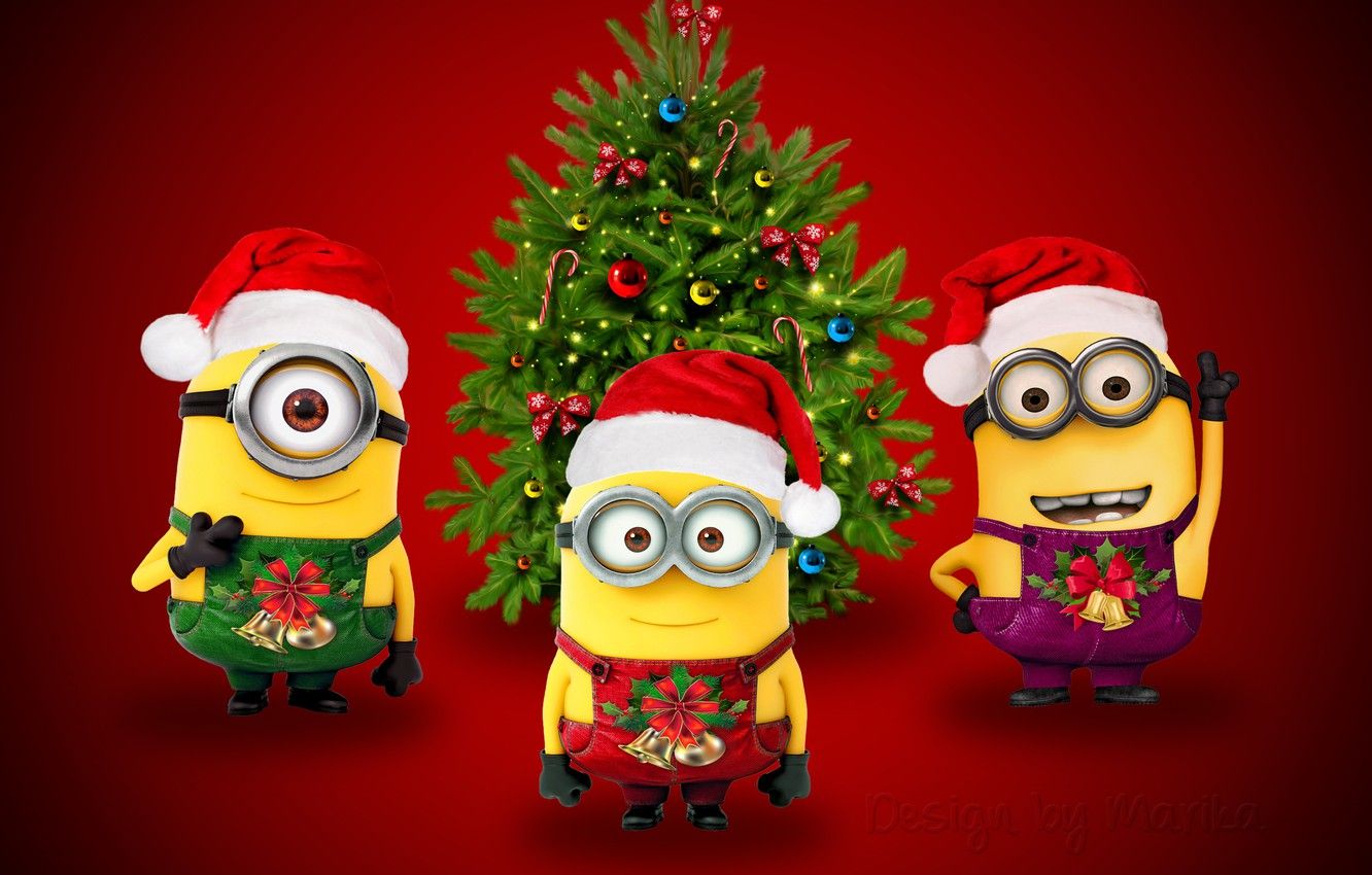 1332x850 Wallpaper New Year, Christmas, Santa, Christmas, Xmas, minions, cute