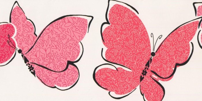 1487x840 Red Pink Butterflies White Wallpaper Border for Kids Bedroom