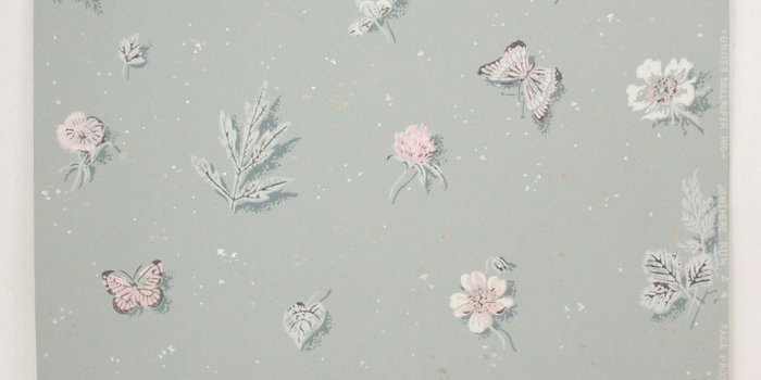 956x1280 1950s Vintage Wallpaper Pink Butterflies on Blue