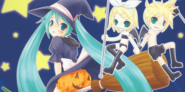 2460x1714 halloween hatsune miku kagamine len kagamine rin pumpkin vocaloid