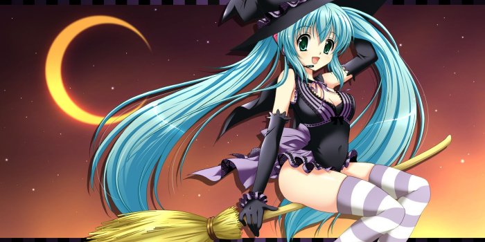 1680x1050 halloween hatsune_miku suzui_narumi thighhighs vocaloid witch