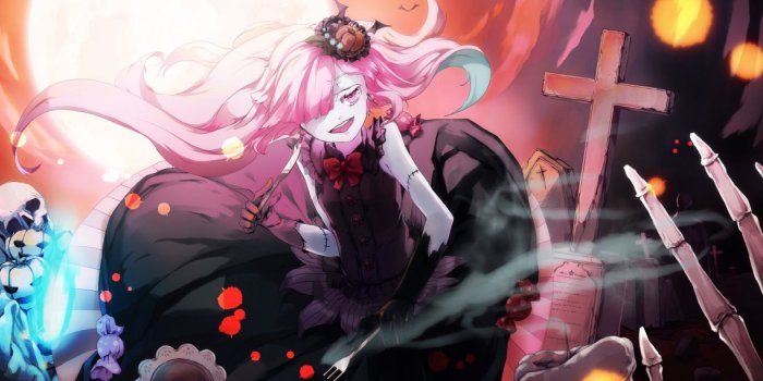 1225x700 Enka (aknne) halloween mayu (vocaloid) vocaloid wallpaper