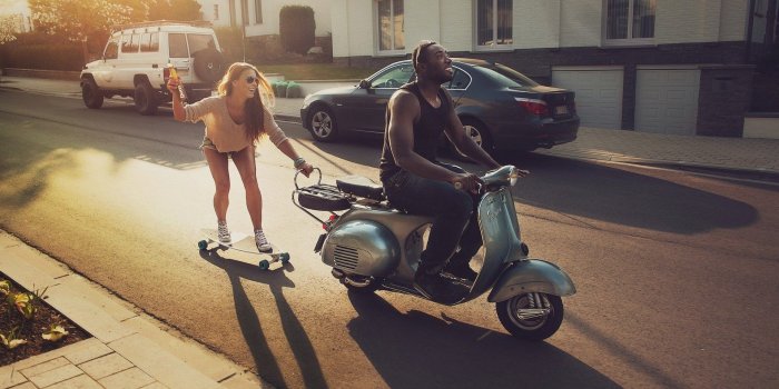 1920x1200 Road Girl Skate Boy Scooter Vespa Joy wallpaper | 1920x1200 | #20684