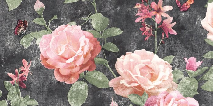 1600x1600 Details about Portfolio Vintage Rose Wallpaper Floral Pink / Charcoal Rasch  215014