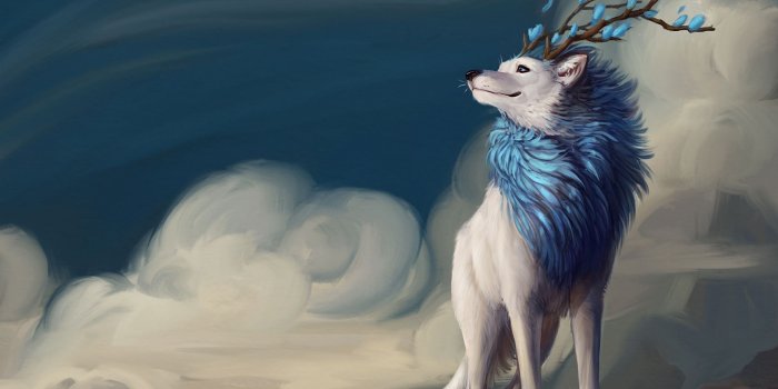 2560x1600 Download wallpaper 2560x1600 wolf, art, horns, mane, flowers