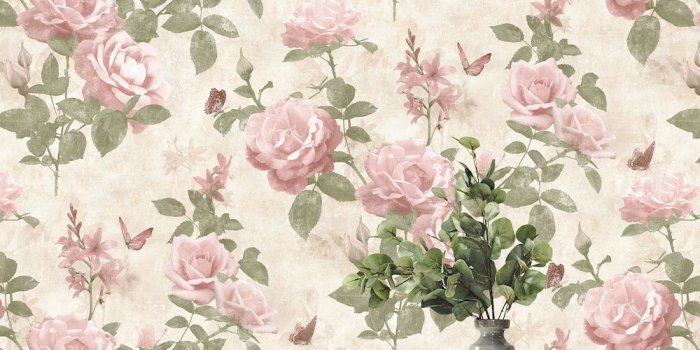 1000x1000 Rasch Amsterdam Vintage Rose Cream and Pink Wallpaper