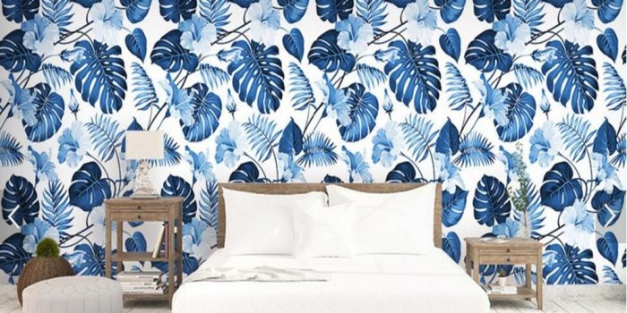 1000x800 US $15.9 47% OFF|Custom floral wallpaper,blue tropical plant murals for the  living room bedroom TV background wall decorative papel de parede-in