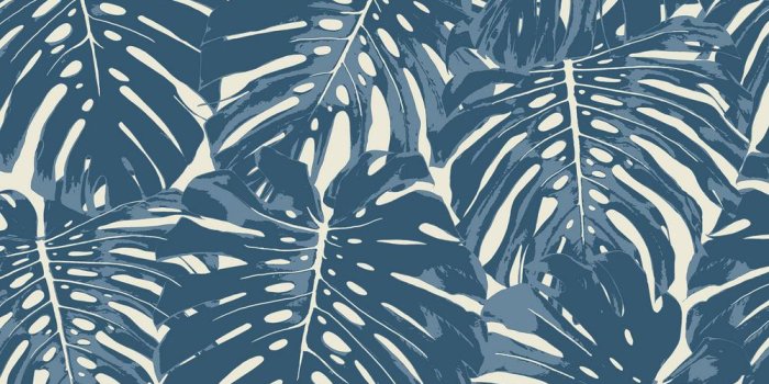 1000x1000 Jamaica Prussian Blue and White Tropical Leaf Wallpaper