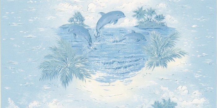 1280x1280 Kitchen & Bath Resource III by Brewster 347-12807 Alcott Blue Tropical  Dolphin Wallpaper