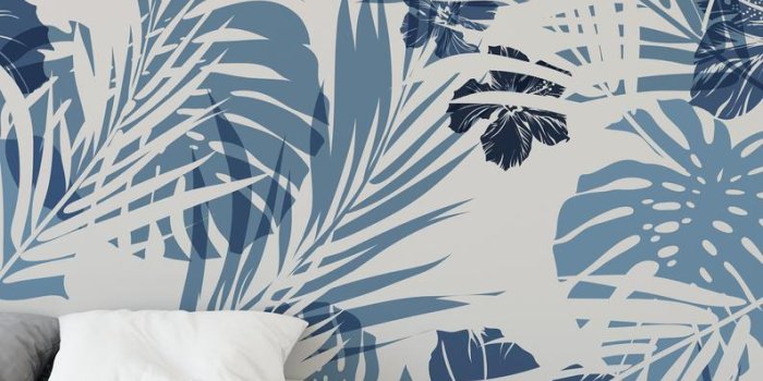 794x1059 High quality repositionable removable self adhesive wallpaper Blue Tropical  Leaf Pattern