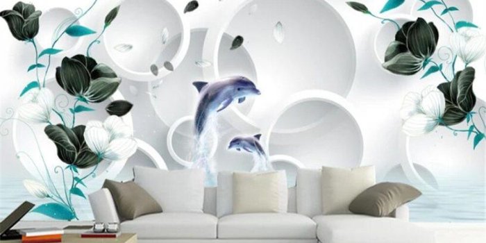 1000x800 beibehang wall papers home decor Custom wall stickers circle dolphin black  rose flower wallpaper home interior wall papel mural