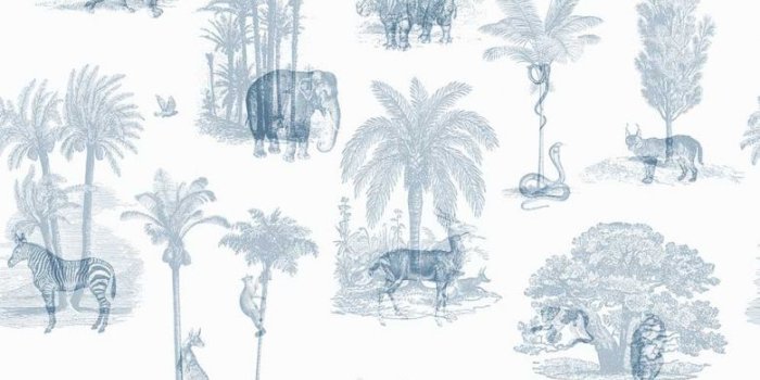 780x1015 Blue tropical animal toile wallpaper | FEATHR™