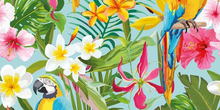 2000x2000 Green and Blue Tropical Floral Removable Wallpaper 2550| Walls By Me