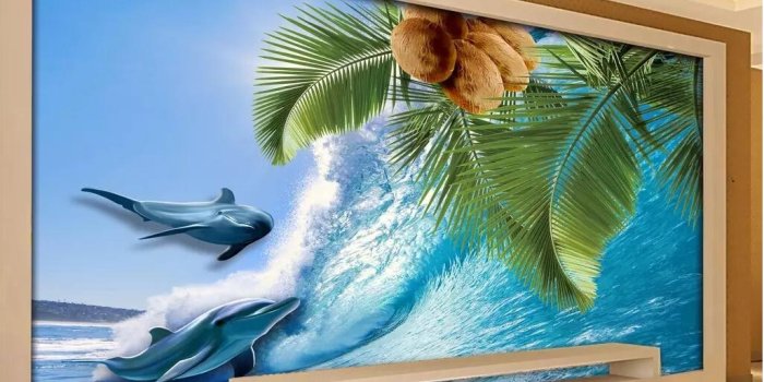 1026x881 3d wallpaper custom photo murals HD coconut tree dolphin fresh  mediterranean background wall painting canvas wall art trees red black