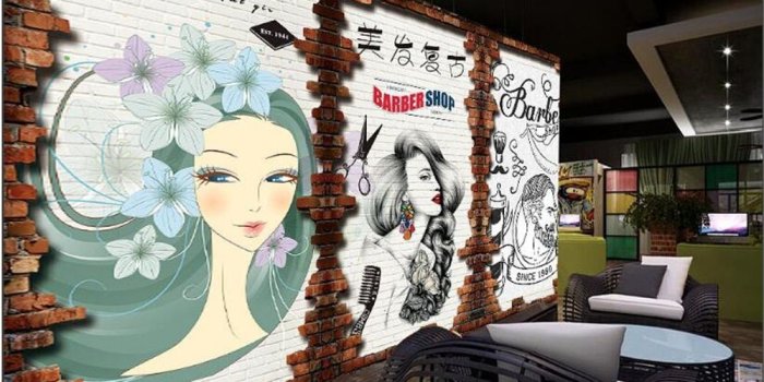 1000x800 US $9.0 40% OFF|beibehang Custom Personality Wall paper Vintage Barber Shop  Interior 3D Aesthetic Background Image 3d wallpaper Hand Painted-in