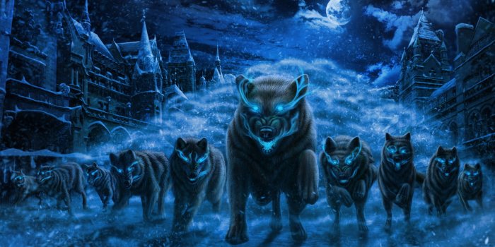 3840x2400 Magical fantasy forest wolves #1755 Wallpapers and Free Stock Photos