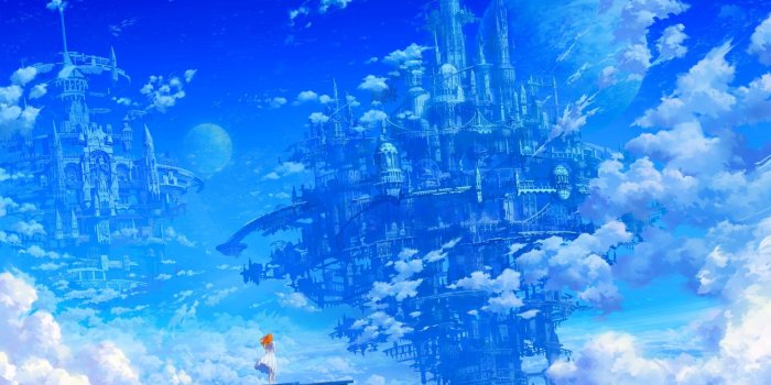 2560x1700 Download 2560x1700 Anime Floating City, Girl, Clouds, Fantasy World