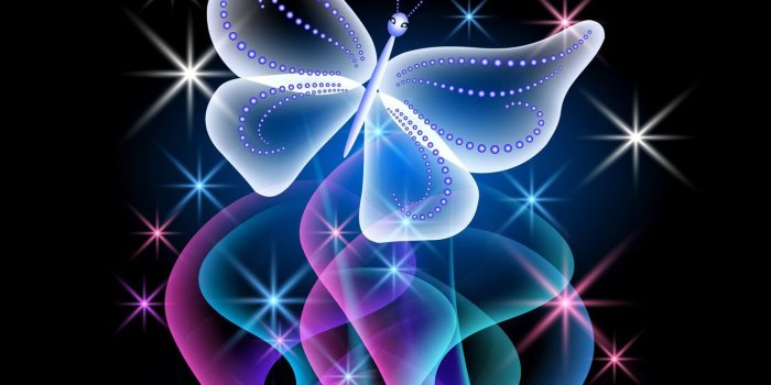 1332x850 Wallpaper butterfly, abstract, design, blue, pink, butterfly, glow