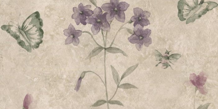 1000x1000 Violet Pink Flowers Butterflies Beige Abstract Prepasted Wallpaper Border