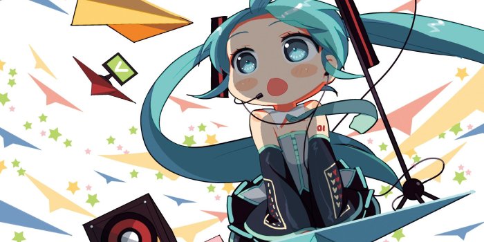 1920x1080 Vocaloid, stars, Hatsune Miku, chibi, paper plane :: Wallpapers