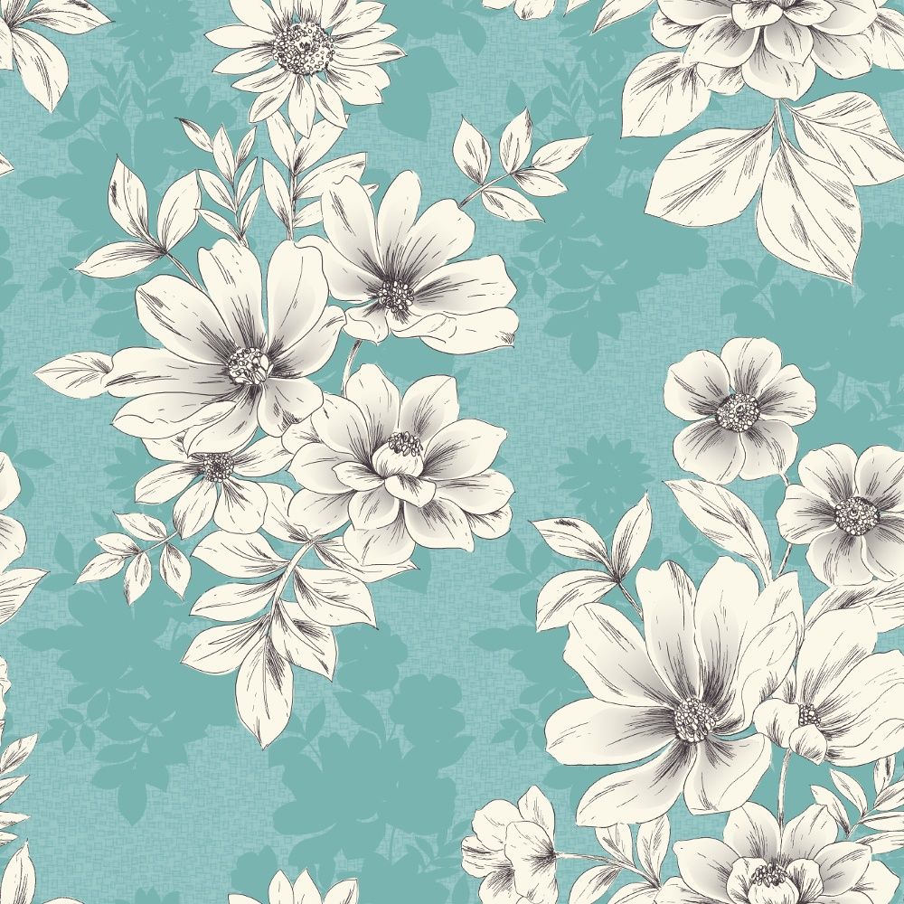1000x1000 Rasch Tivoli Flower Pattern Floral Square Motif Metallic - Blue