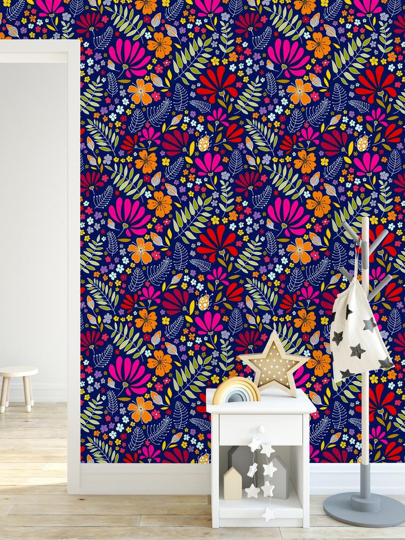 794x1059 Hippie Floral Pattern Removable Wallpaper-Peel and Stick Wallpaper-Wall  Mural- Self Adhesive Wallpaper