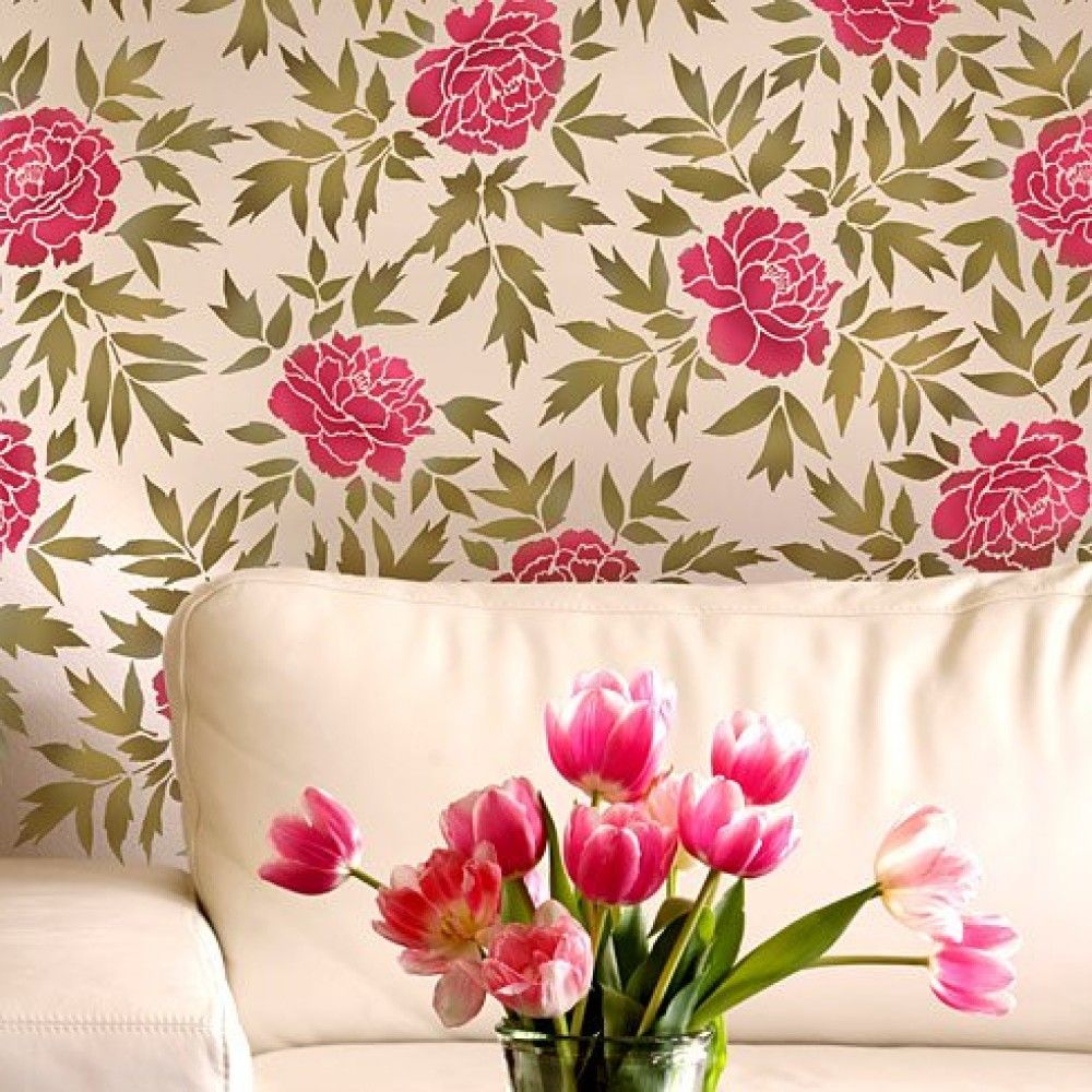 1000x1000 Japanese Peonies allover stencil pattern. Floral pattern stencils at great  prices!