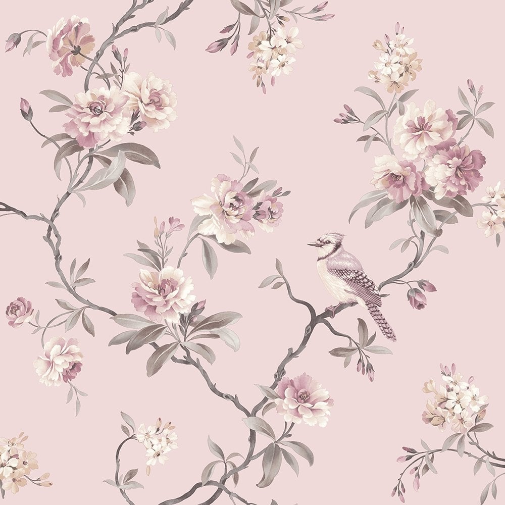 1000x1000 Fine Decor Chinoiserie Floral Wallpaper Pink (FD40766)