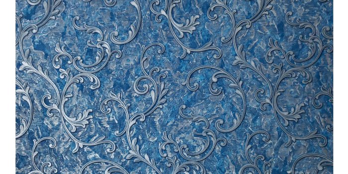 3024x4032 L903-03 Blue Silver Metallic Victorian Textured Damask Wallpaper