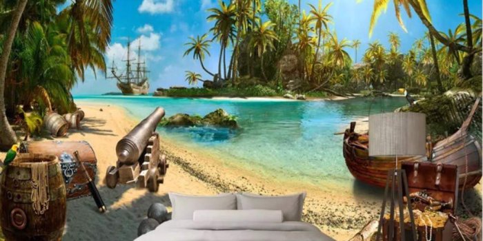 1000x1000 Amazon.com: Pbldb Wallpaper Magic Pirate Treasure Island Landscape
