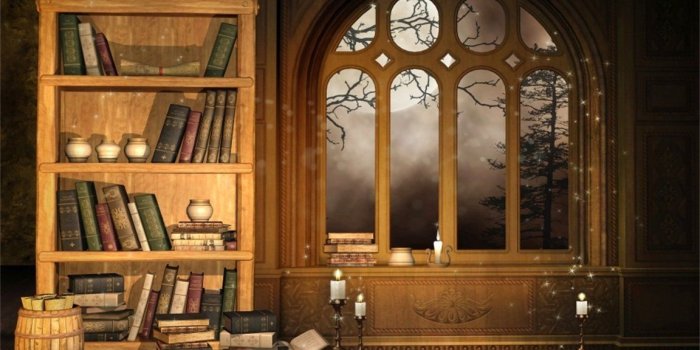 1152x784 AOFOTO 7x5ft Vintage Magic Room Photography Background Retro Bookcase  Backdrop Old Bookshelf Window Book Candle Moon Night Kid Girl Boy Artistic 
