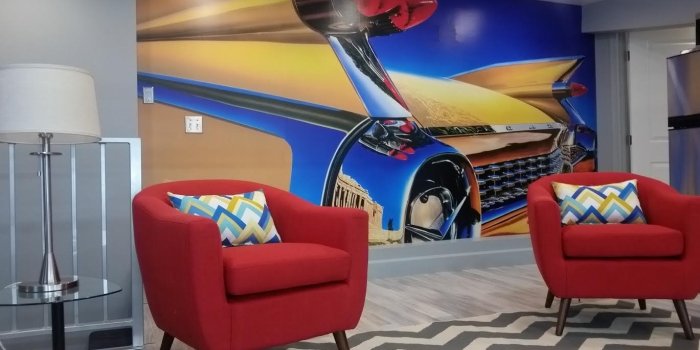 1369x770 Cadillac Mural in a Hot Rod Shop > Decorating with Wallpaper Wall Murals