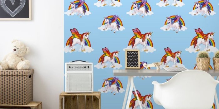 1000x1000 Rainbow Unicorn Pattern Childrens Wallpaper Magic Cloud - Carta Da
