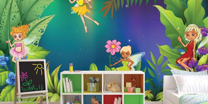 1400x945 Sleep nymphs that make magic at night, kids room wall mural. Jr6565