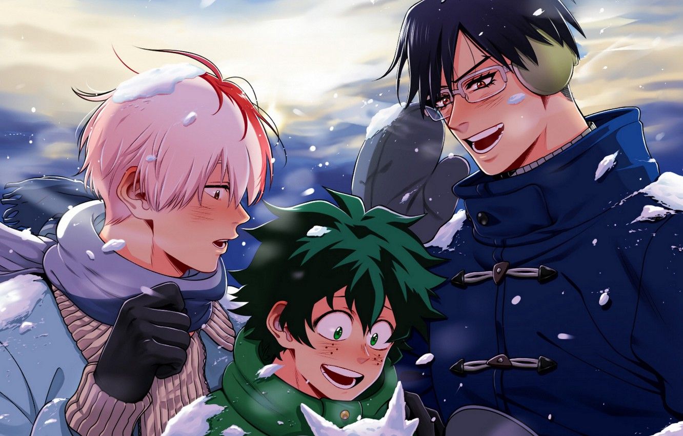 1332x850 Wallpaper winter, guys, My Hero Academia, Boku No Hero Academy