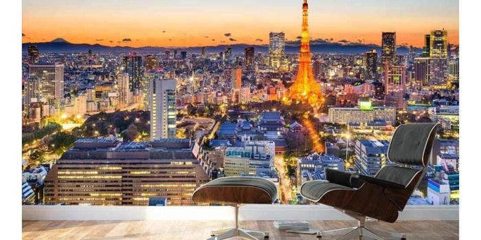 1100x1100 Large Wall Mural Landscape of Tokyo City Skyline with Towel at Night