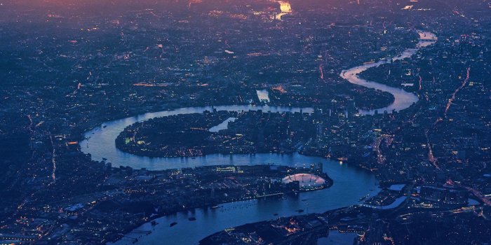 2560x2560 Winding River Sunset City Aerial View ❤ 4K HD Desktop Wallpaper for