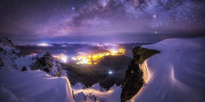 2048x1571 2873372 landscape nature milky way galaxy city starry night mountain