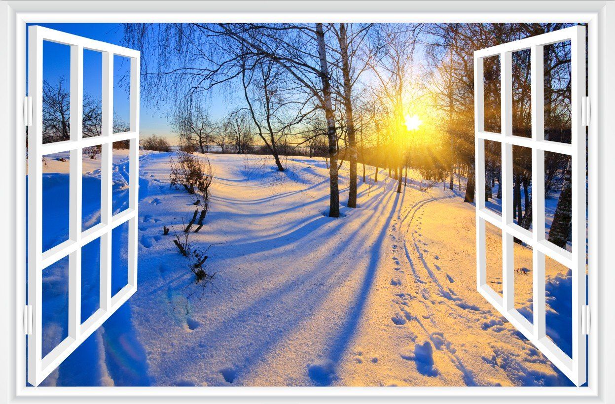 1247x820 3D Fake Window View Winter Sunshine Snow Vinyl Wall Sticker Decal Wallpaper